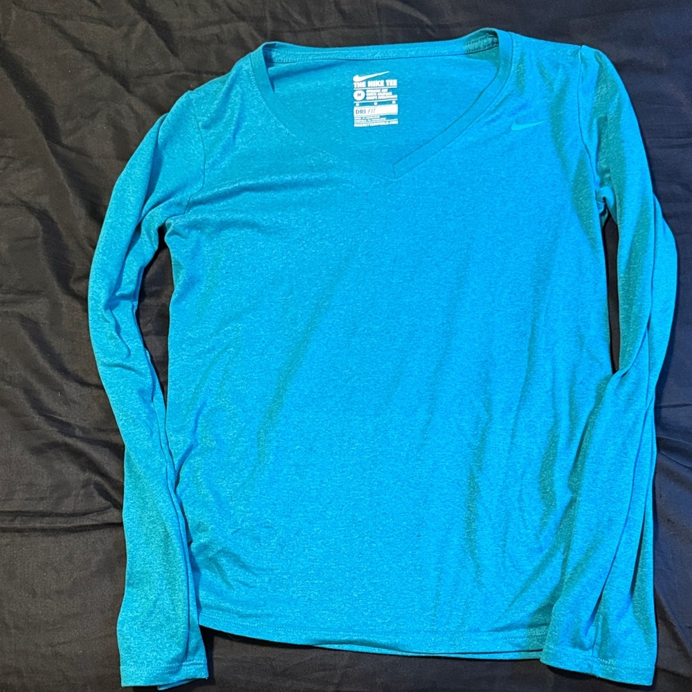 Blue Long Sleeve V-Neck Top